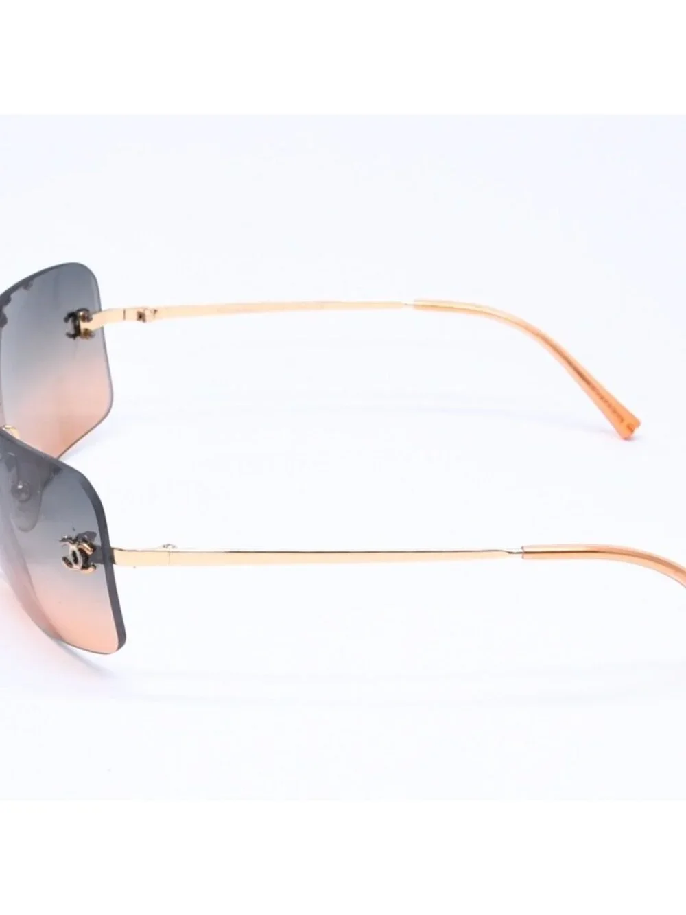 Chanel Rimless Sunglasses Gradation Orange Blue Gold Frame Eyewear
